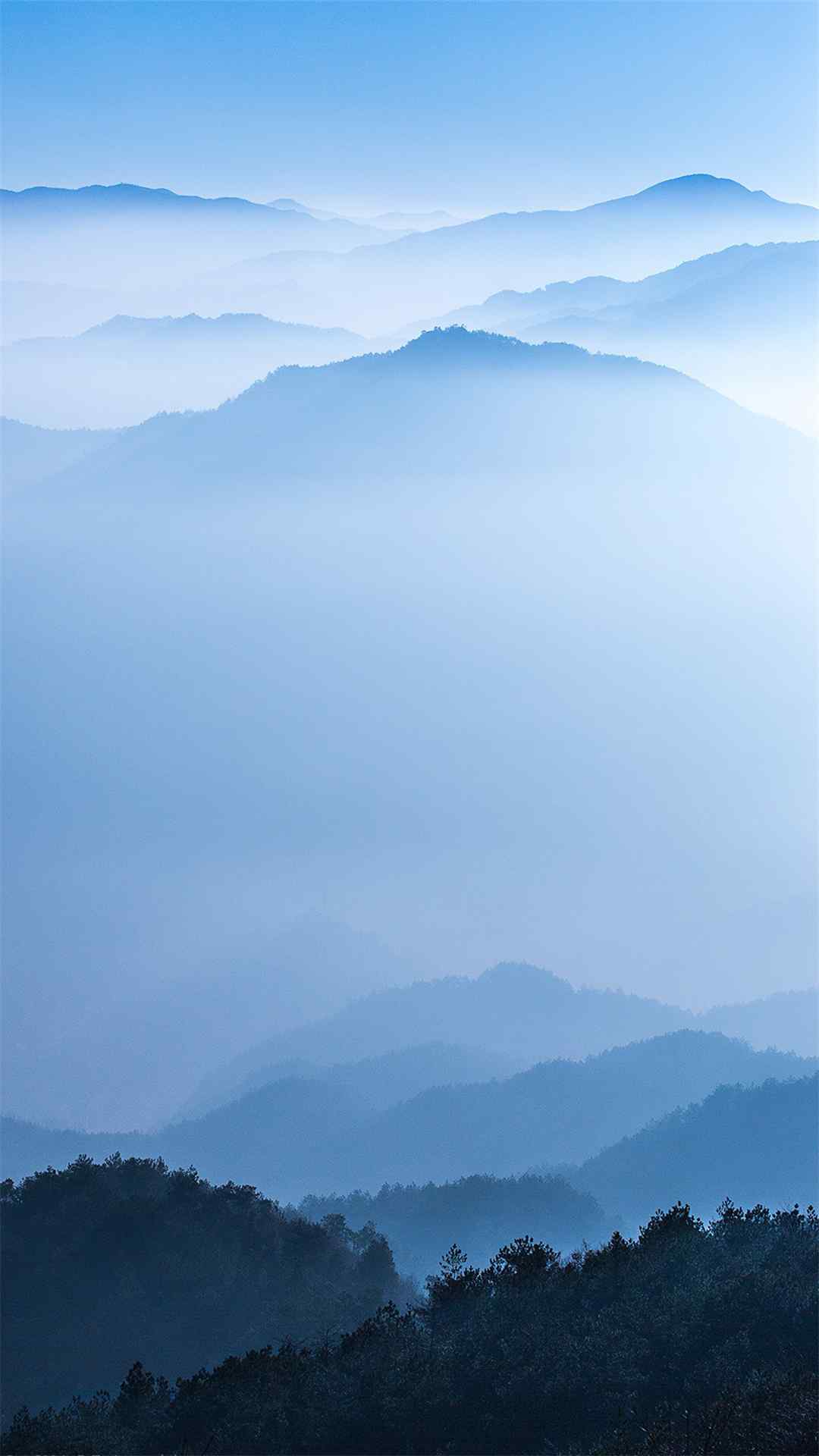 重山蓝色水墨风唯美风景手机壁纸