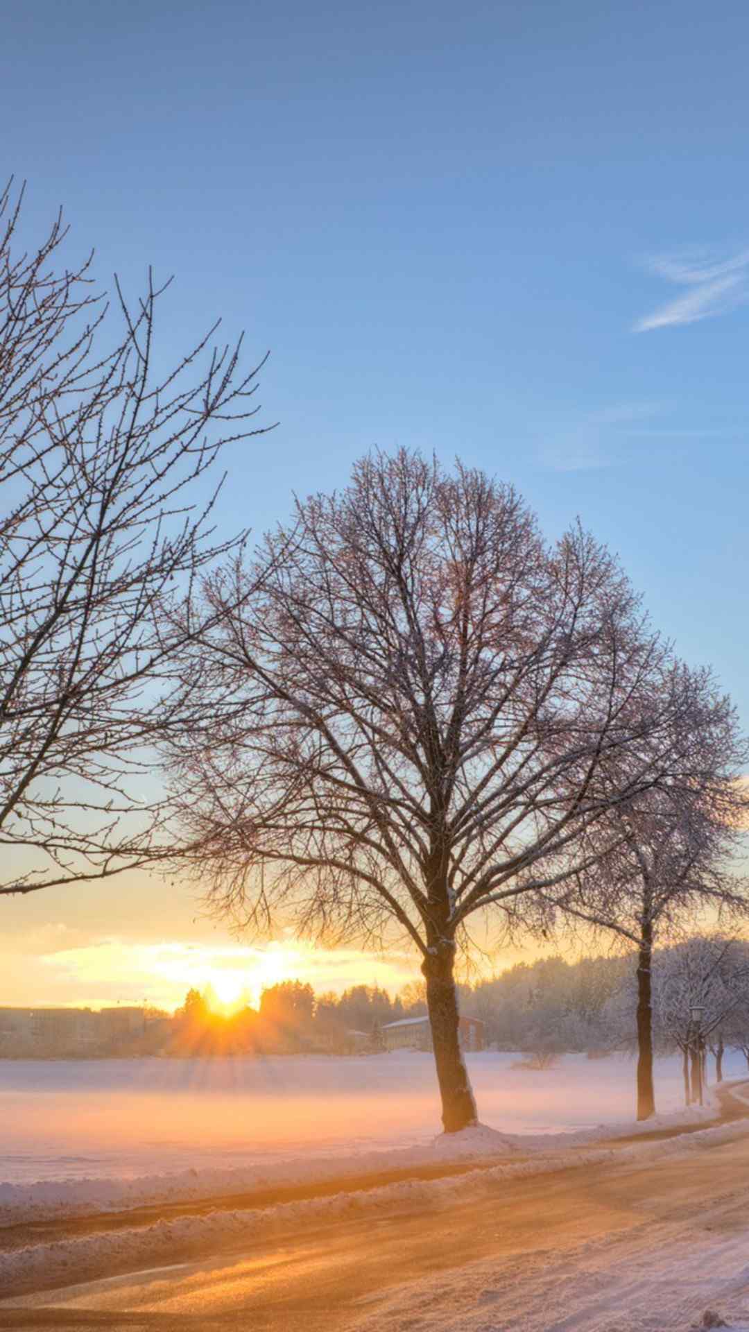 唯美夕阳下的雪景高清手机壁纸