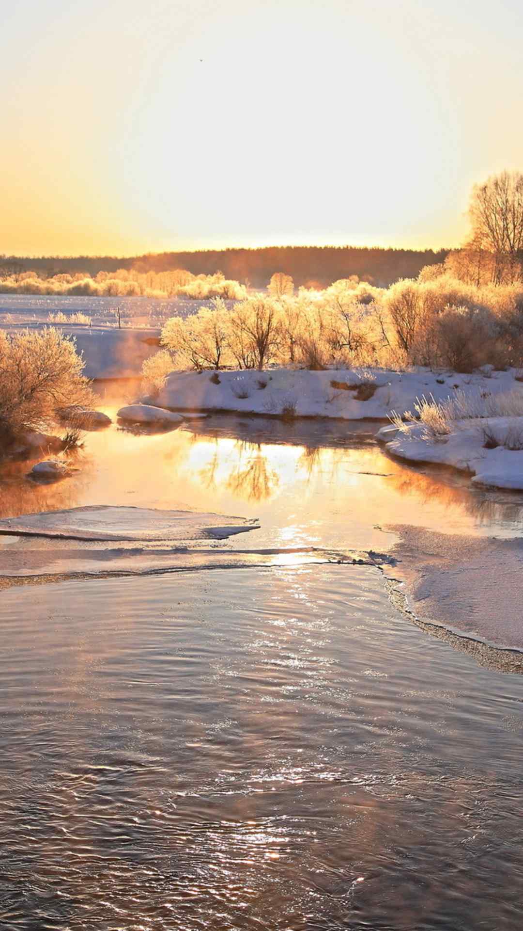 唯美夕阳下的雪景高清手机壁纸