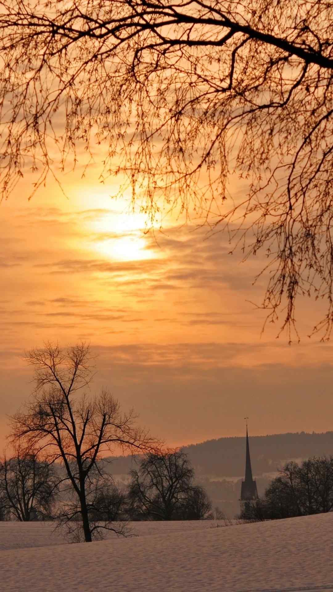 唯美夕阳下的雪景高清手机壁纸